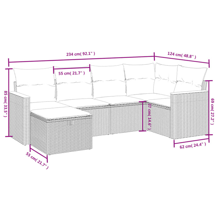 Set mobilier de grădină cu perne, 6 piese, negru, poliratan WALTI
