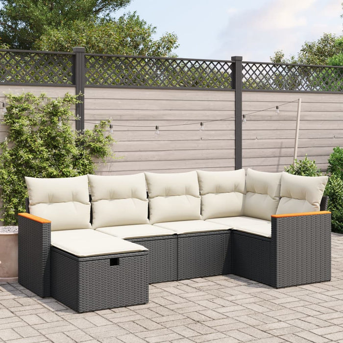 Set mobilier de grădină cu perne, 6 piese, negru, poliratan WALTI