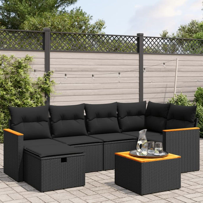 Set canapele de grădină cu perne, 7 piese, negru, poliratan - WALTI WALTI