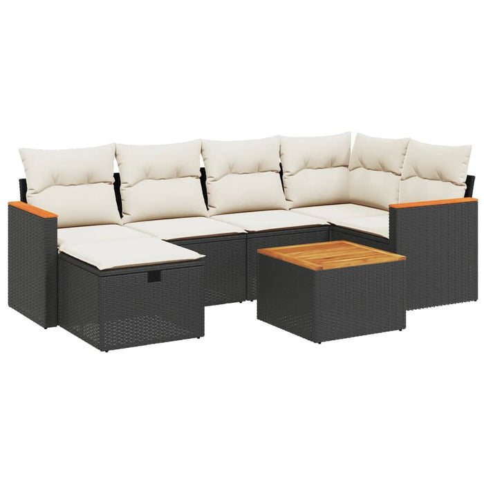 Set canapele de grădină cu perne, 7 piese, negru, poliratan WALTI