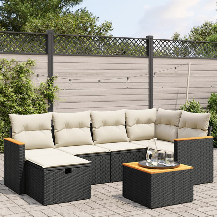 Set canapele de grădină cu perne, 7 piese, negru, poliratan WALTI
