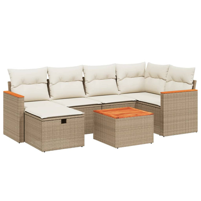 Set canapele de grădină, 7 piese, cu perne, bej, poliratan WALTI