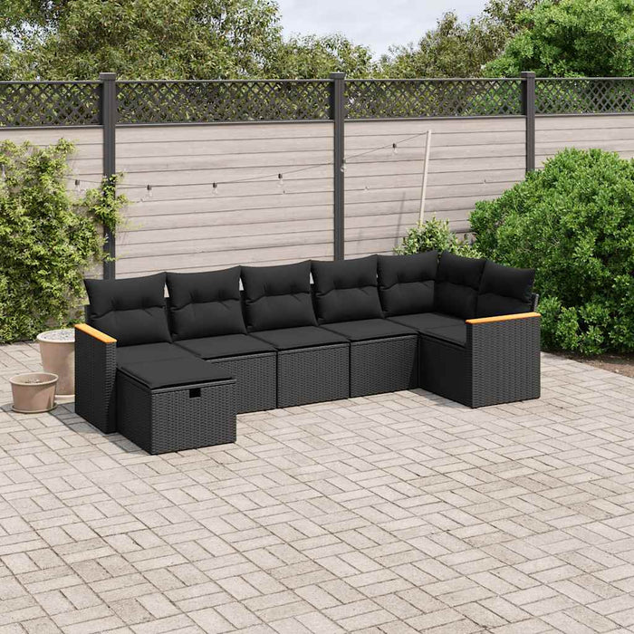 Set canapele de grădină cu perne, 7 piese, negru, poliratan - WALTI WALTI