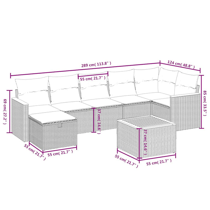 Set mobilier de grădină cu perne, 8 piese, negru, poliratan - WALTI WALTI