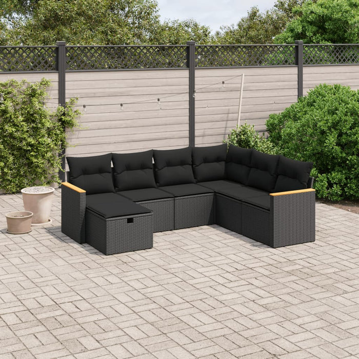 Set canapele de grădină cu perne, 7 piese, negru, poliratan - WALTI WALTI