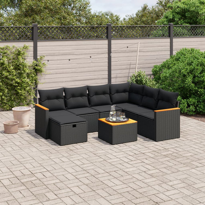 Set mobilier de grădină cu perne, 8 piese, negru, poliratan - WALTI WALTI