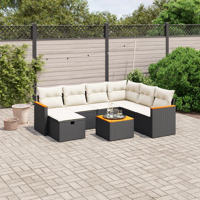 Set mobilier de grădină cu perne, 8 piese, negru, poliratan - WALTI WALTI