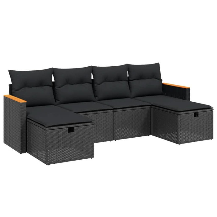 Set mobilier de grădină cu perne, 6 piese, negru, poliratan - WALTI WALTI