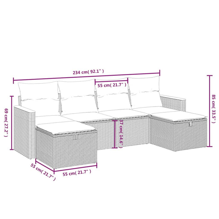 Set mobilier de grădină cu perne, 6 piese, negru, poliratan - WALTI WALTI