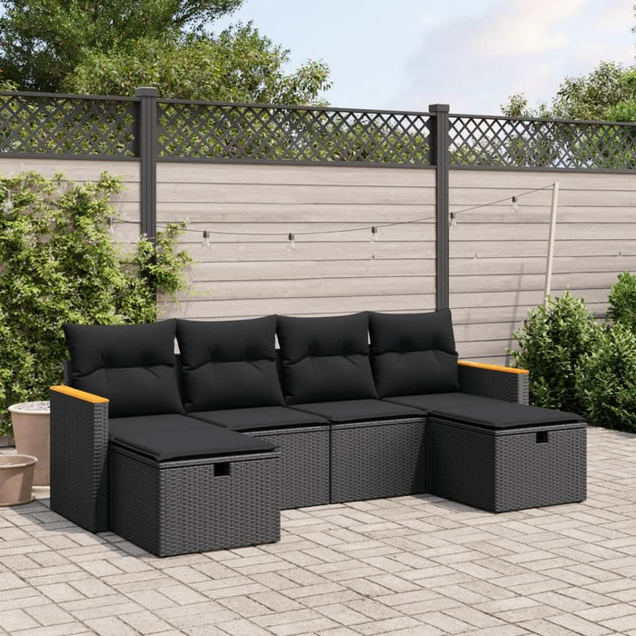 Set mobilier de grădină cu perne, 6 piese, negru, poliratan - WALTI WALTI