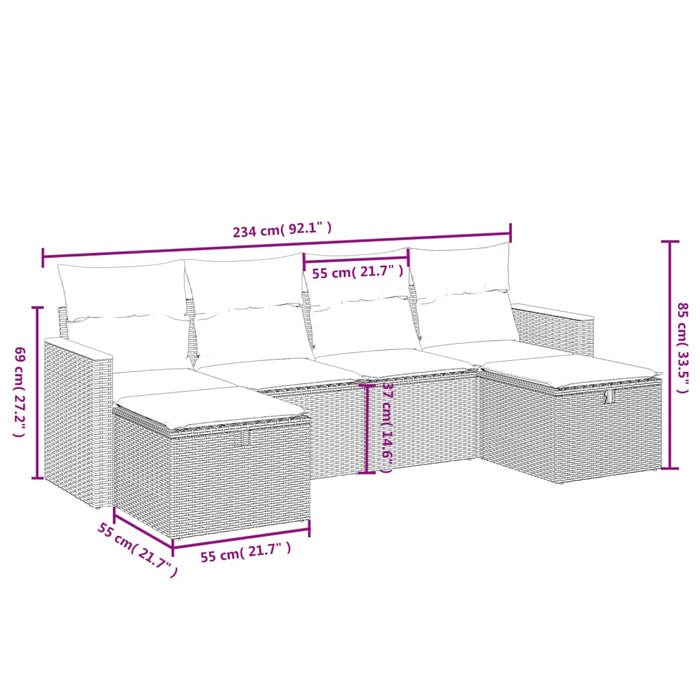 Set mobilier de grădină cu perne, 6 piese, negru, poliratan - WALTI WALTI