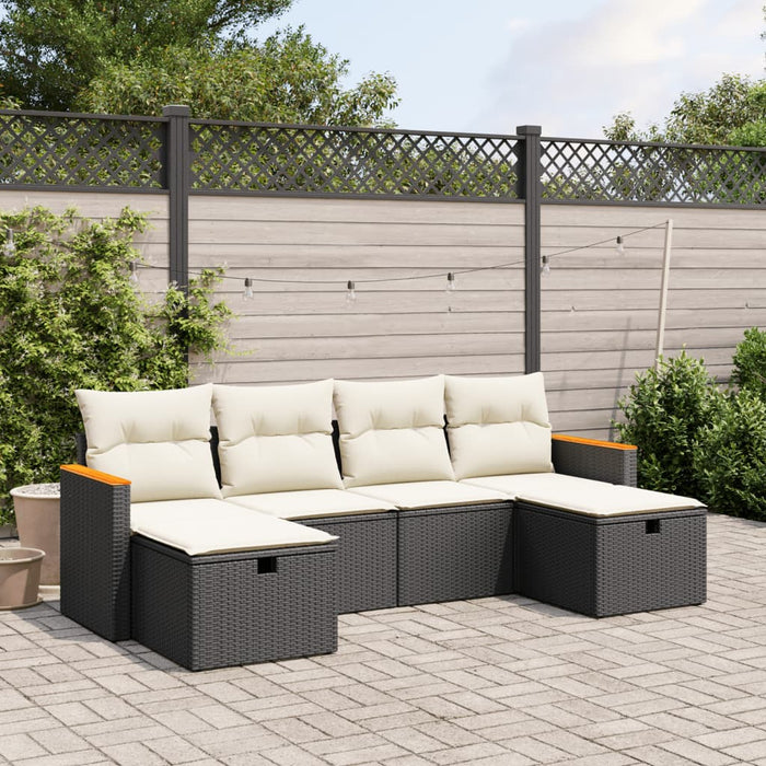 Set mobilier de grădină cu perne, 6 piese, negru, poliratan - WALTI WALTI