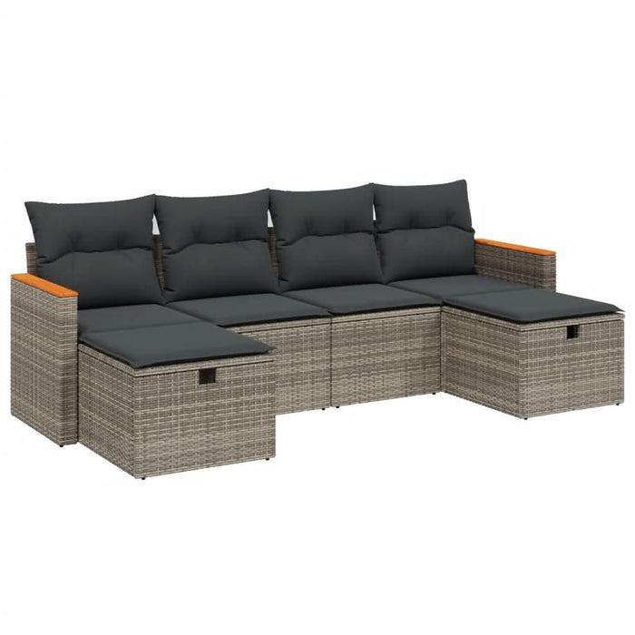 Set mobilier grădină cu perne, 6 piese, gri, poliratan WALTI