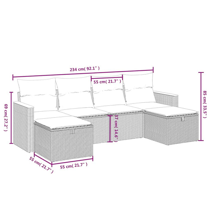 Set mobilier grădină cu perne, 6 piese, gri, poliratan WALTI
