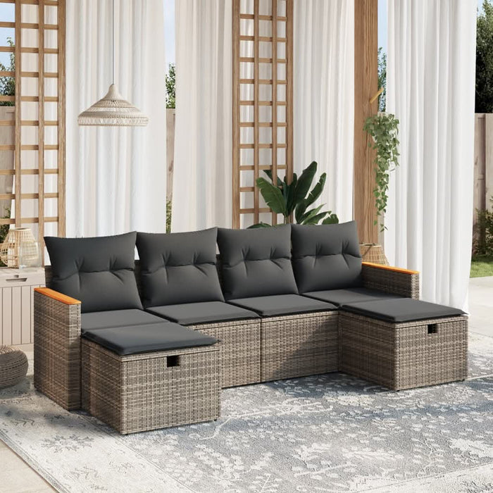 Set mobilier grădină cu perne, 6 piese, gri, poliratan WALTI