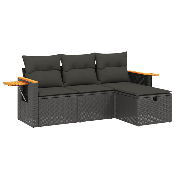 Set mobilier de grădină cu perne, 4 piese, negru, poliratan - WALTI WALTI