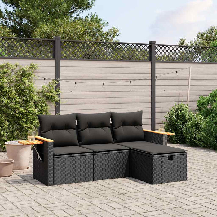 Set mobilier de grădină cu perne, 4 piese, negru, poliratan - WALTI WALTI