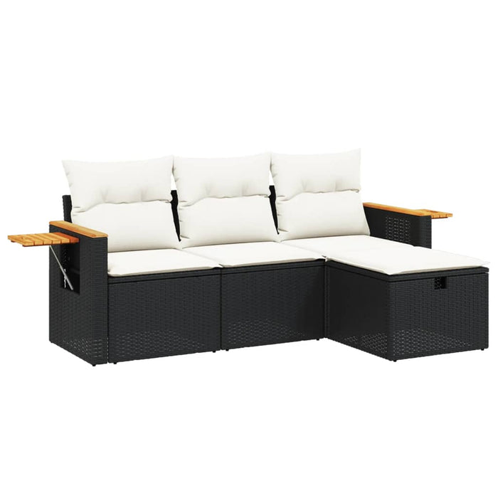 Set mobilier de grădină cu perne, 4 piese, negru, poliratan WALTI