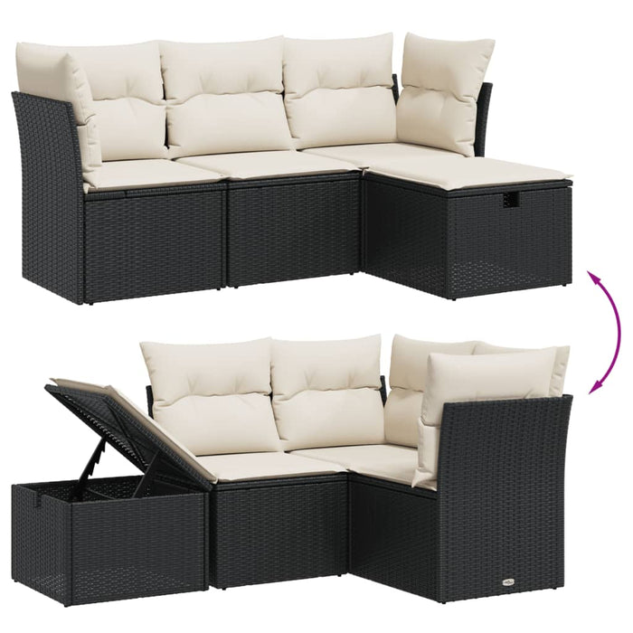 Set mobilier de grădină cu perne, 4 piese, negru, poliratan WALTI