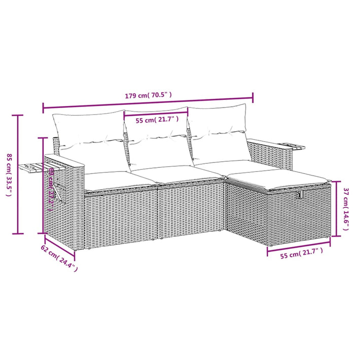 Set mobilier de grădină cu perne, 4 piese, negru, poliratan WALTI