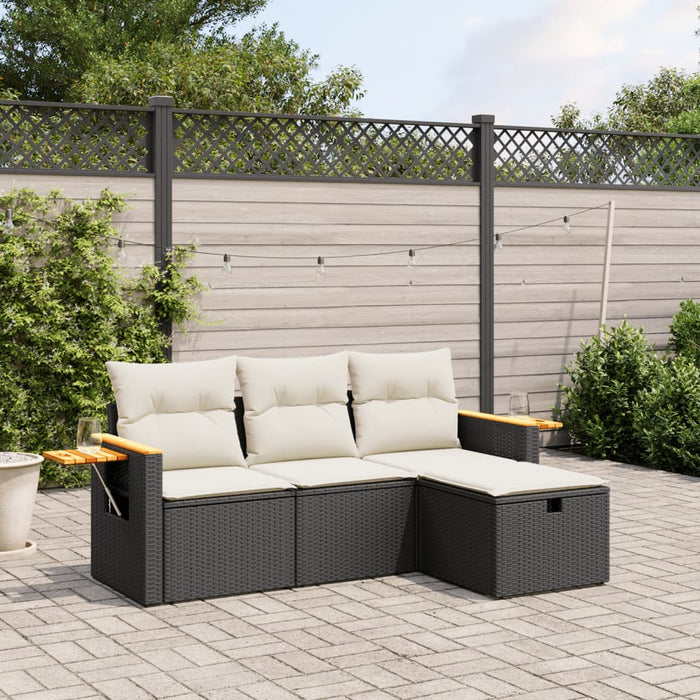 Set mobilier de grădină cu perne, 4 piese, negru, poliratan WALTI