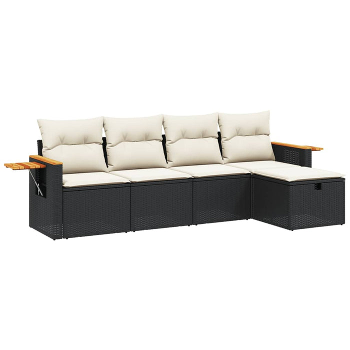 Set mobilier de grădină cu perne, 5 piese, negru, poliratan WALTI