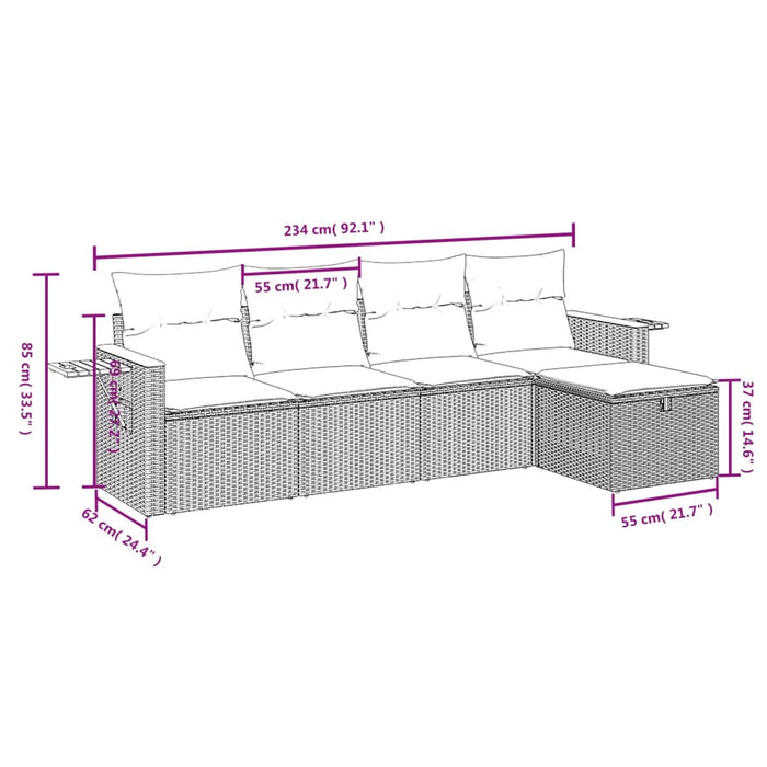 Set mobilier de grădină cu perne, 5 piese, negru, poliratan WALTI