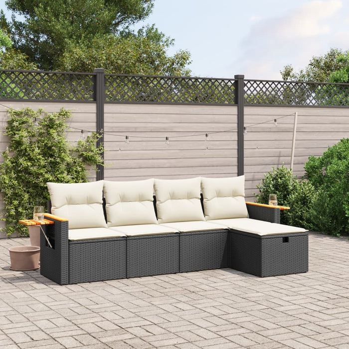 Set mobilier de grădină cu perne, 5 piese, negru, poliratan WALTI