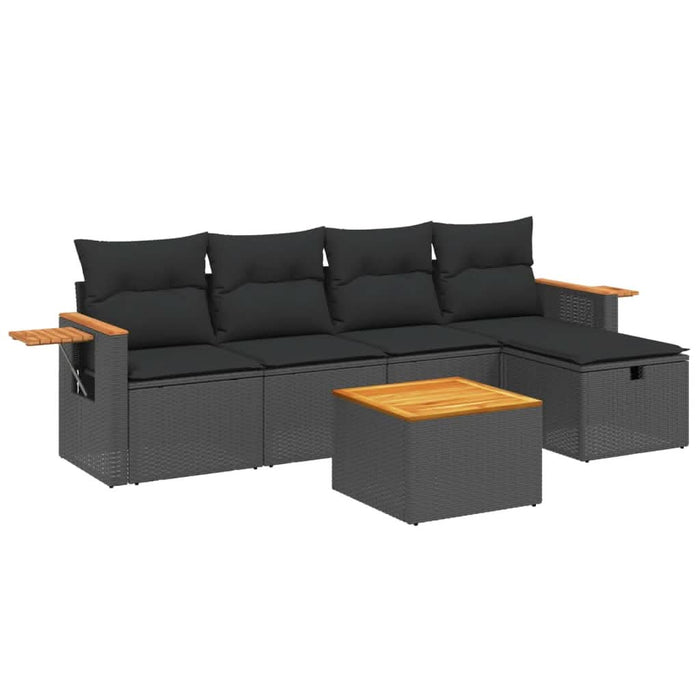 Set mobilier de grădină cu perne, 6 piese, negru, poliratan - WALTI WALTI