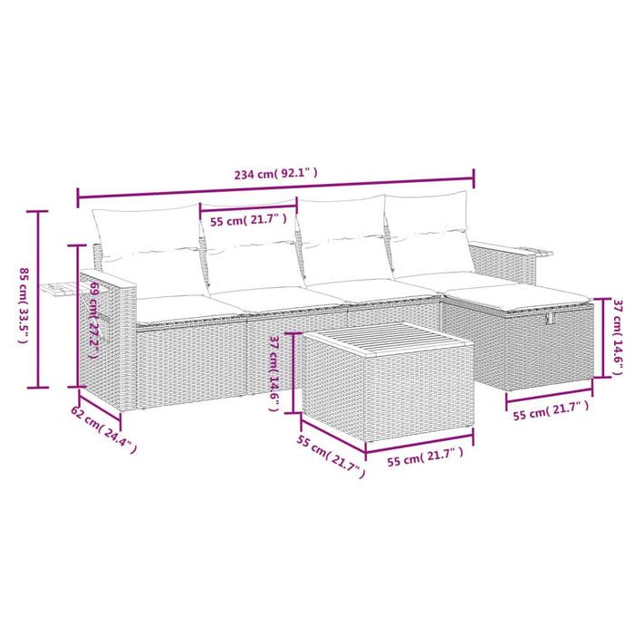 Set mobilier de grădină cu perne, 6 piese, negru, poliratan - WALTI WALTI
