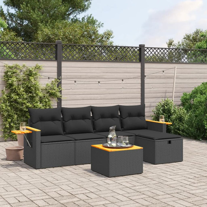 Set mobilier de grădină cu perne, 6 piese, negru, poliratan - WALTI WALTI