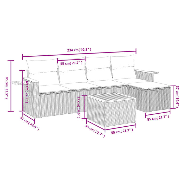 Set mobilier de grădină cu perne, 6 piese, negru, poliratan - WALTI WALTI