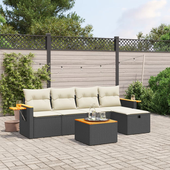 Set mobilier de grădină cu perne, 6 piese, negru, poliratan - WALTI WALTI