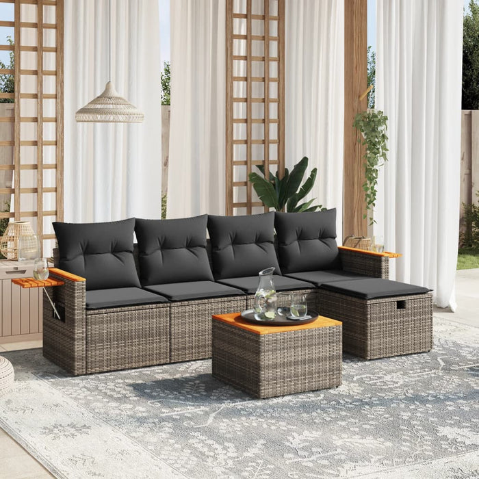 Set mobilier grădină cu perne, 6 piese, gri, poliratan WALTI