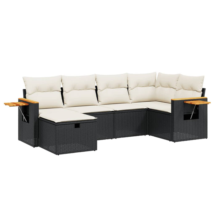 Set mobilier de grădină cu perne, 6 piese, negru, poliratan WALTI
