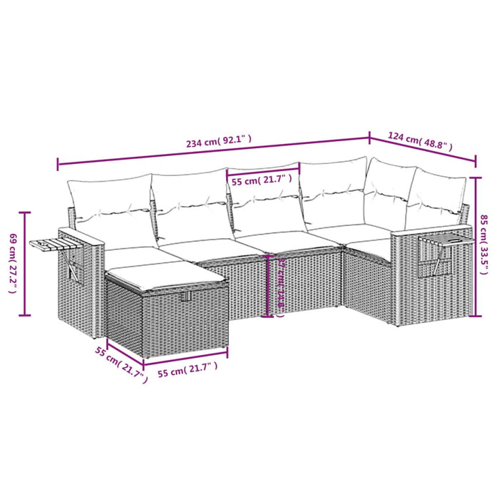 Set mobilier de grădină cu perne, 6 piese, negru, poliratan WALTI