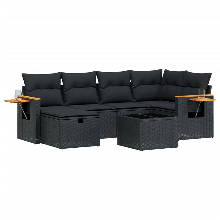 Set canapele de grădină cu perne, 7 piese, negru, poliratan - WALTI WALTI