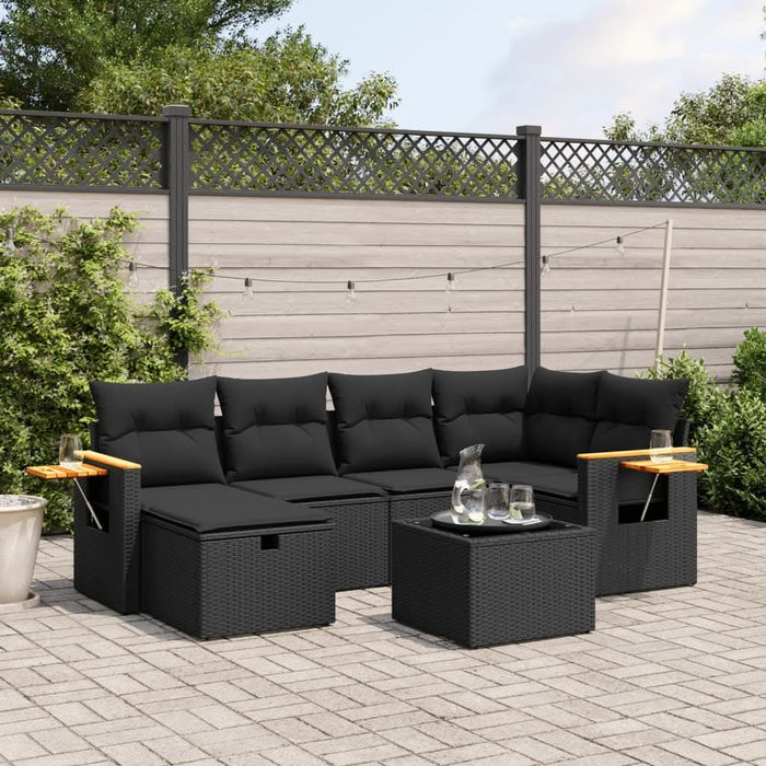 Set canapele de grădină cu perne, 7 piese, negru, poliratan - WALTI WALTI