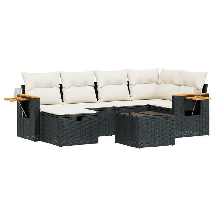 Set canapele de grădină cu perne, 7 piese, negru, poliratan WALTI