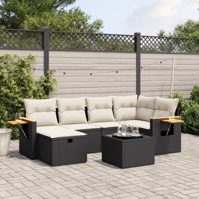 Set canapele de grădină cu perne, 7 piese, negru, poliratan WALTI
