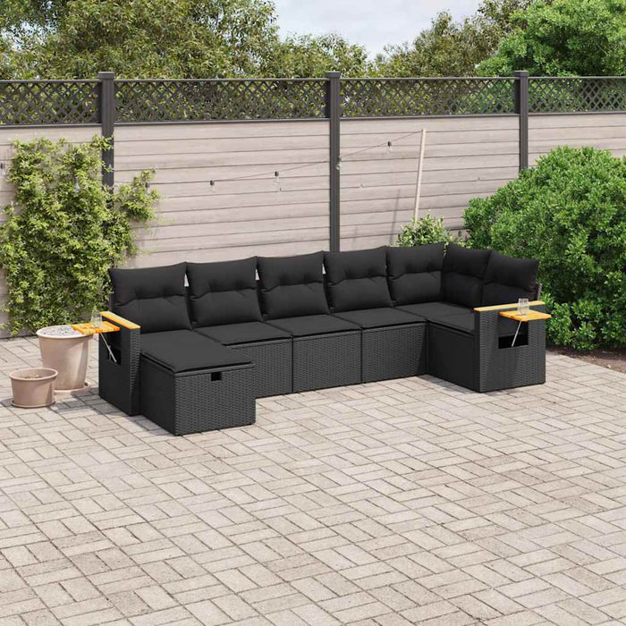Set canapele de grădină cu perne, 7 piese, negru, poliratan - WALTI WALTI