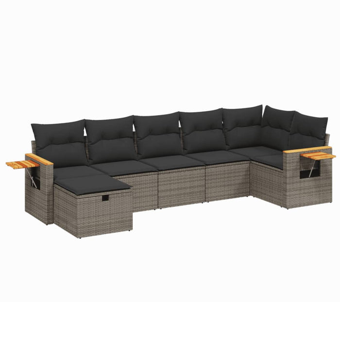 Set canapele de grădină, 7 piese, cu perne, gri, poliratan WALTI