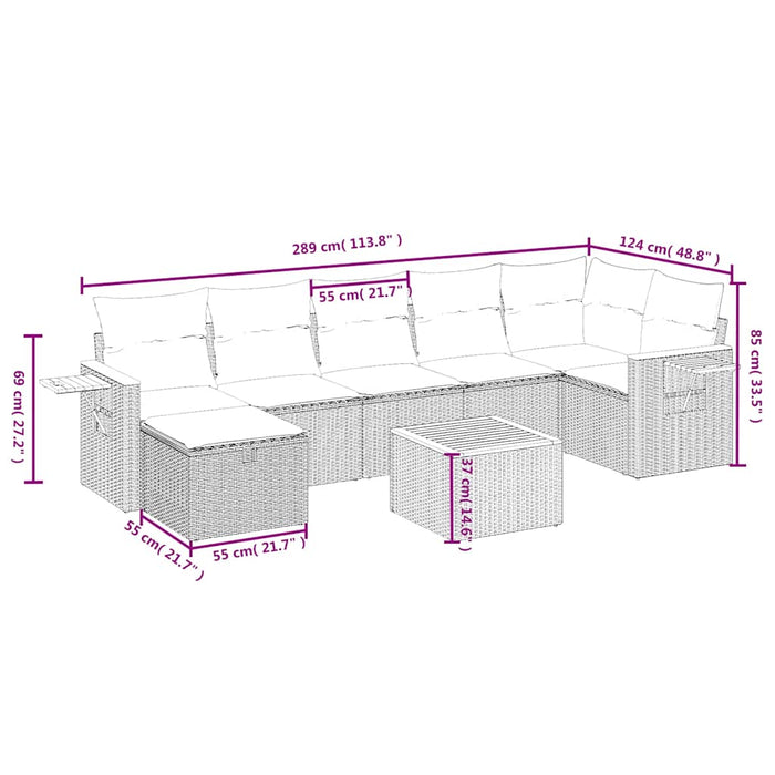 Set mobilier de grădină cu perne, 8 piese, negru, poliratan - WALTI WALTI