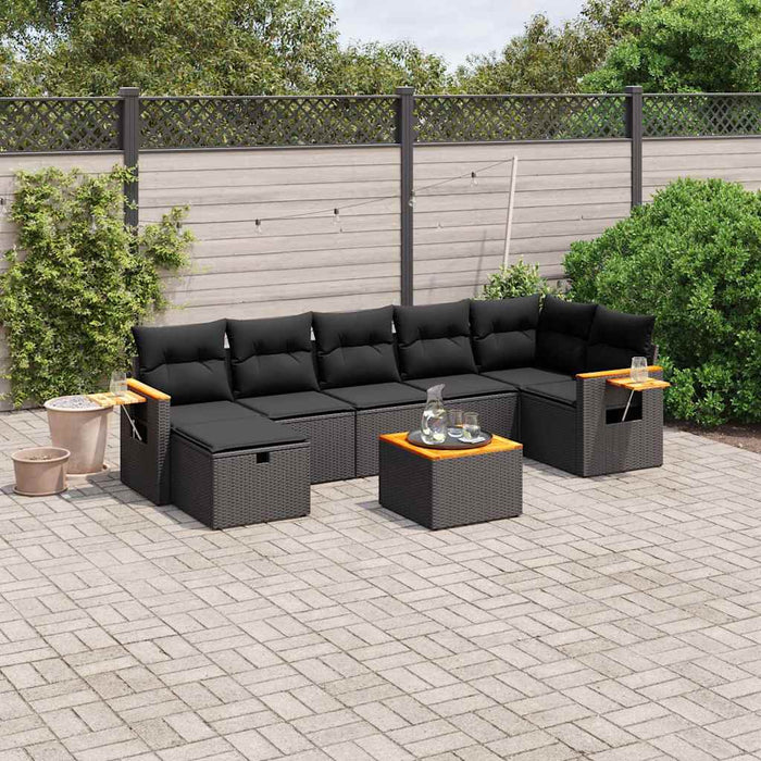 Set mobilier de grădină cu perne, 8 piese, negru, poliratan - WALTI WALTI