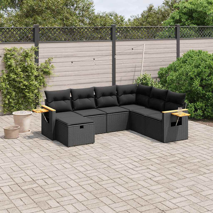 Set canapele de grădină cu perne, 7 piese, negru, poliratan - WALTI WALTI