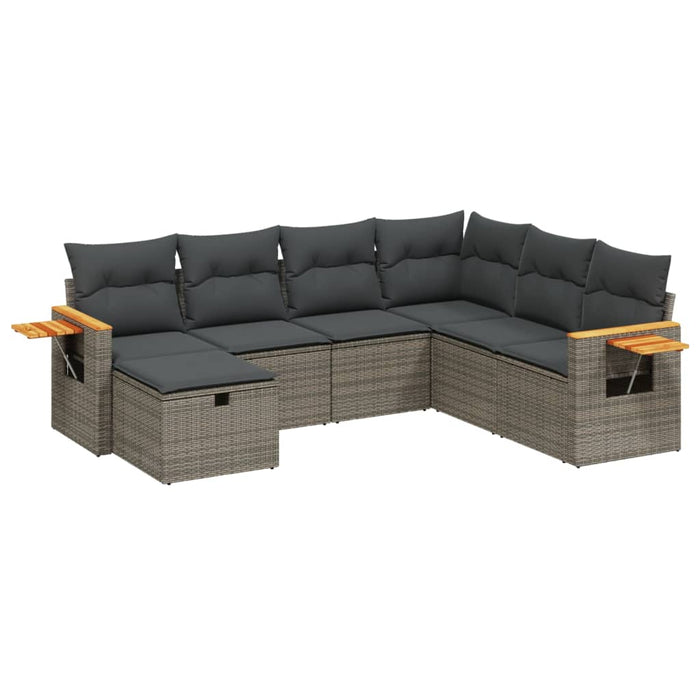 Set canapele de grădină, 7 piese, cu perne, gri, poliratan WALTI
