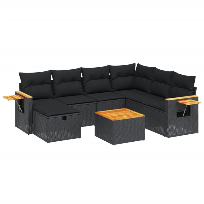 Set mobilier de grădină cu perne, 8 piese, negru, poliratan - WALTI WALTI