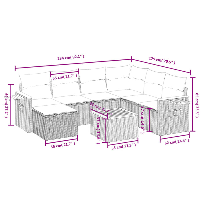 Set mobilier de grădină cu perne, 8 piese, negru, poliratan - WALTI WALTI