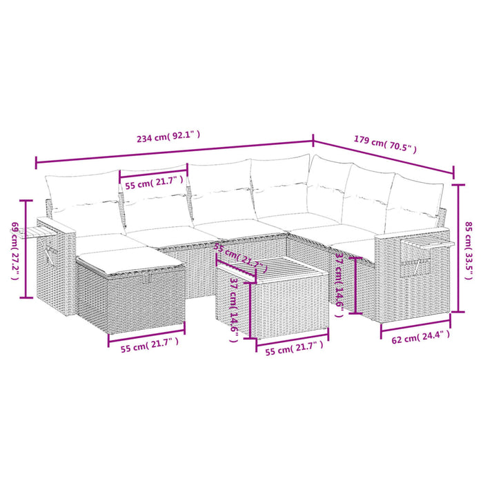 Set mobilier de grădină cu perne, 8 piese, negru, poliratan - WALTI WALTI
