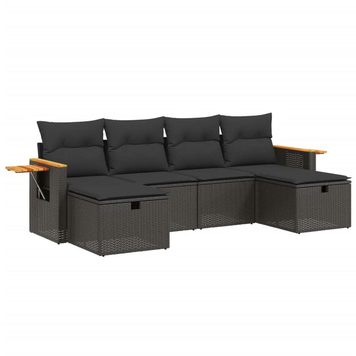Set mobilier de grădină cu perne, 6 piese, negru, poliratan - WALTI WALTI